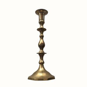 Vintage Brass Candlestick Holder 12.5  Inches Tall Octagonal Base Taper Candle